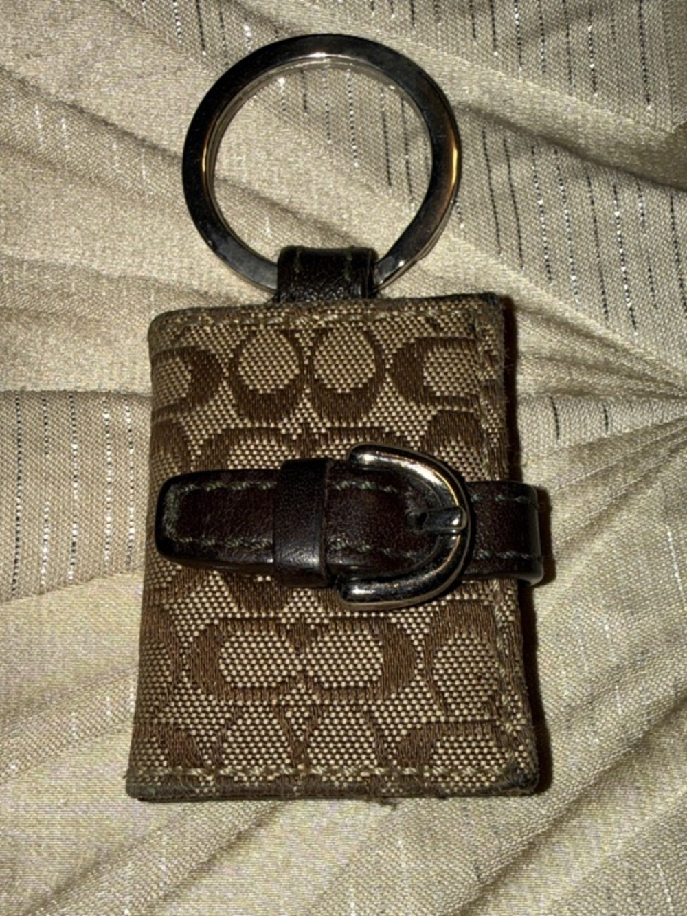 Vtg COACH Signature Monogram Photo Keychain in Brown
